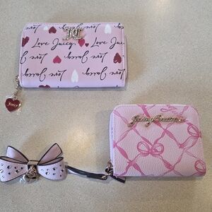 Juicy Couture Pink Zip Wallet Duo - Heart & Bow Print